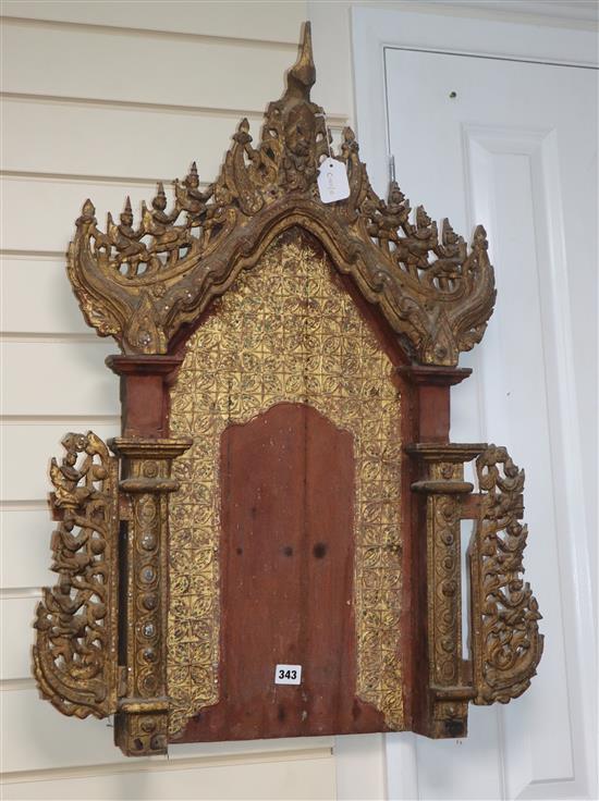 A Burmese carved giltwood shrine length 86cm